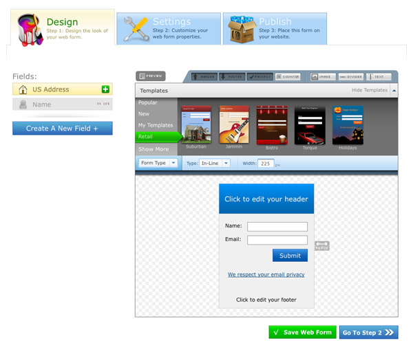 Web Form Generator Entrance Page