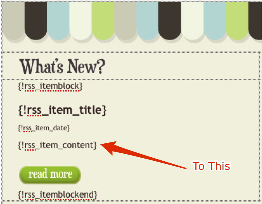 Enter the RSS Item Content Tag