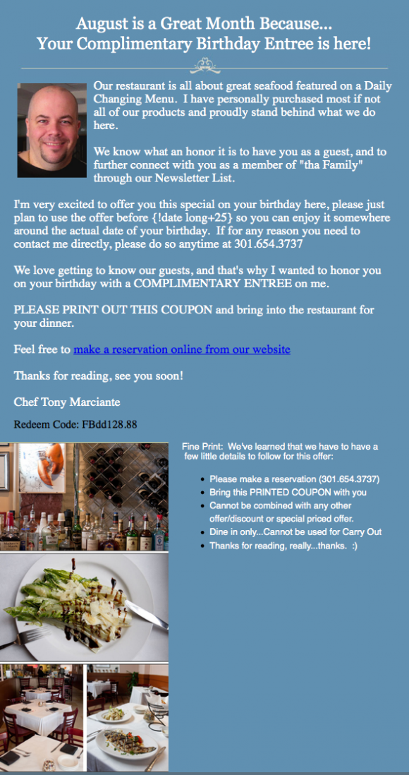 Chef Tony email using pictures