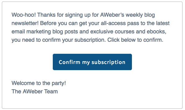 Subscription confirmation email from AWeber