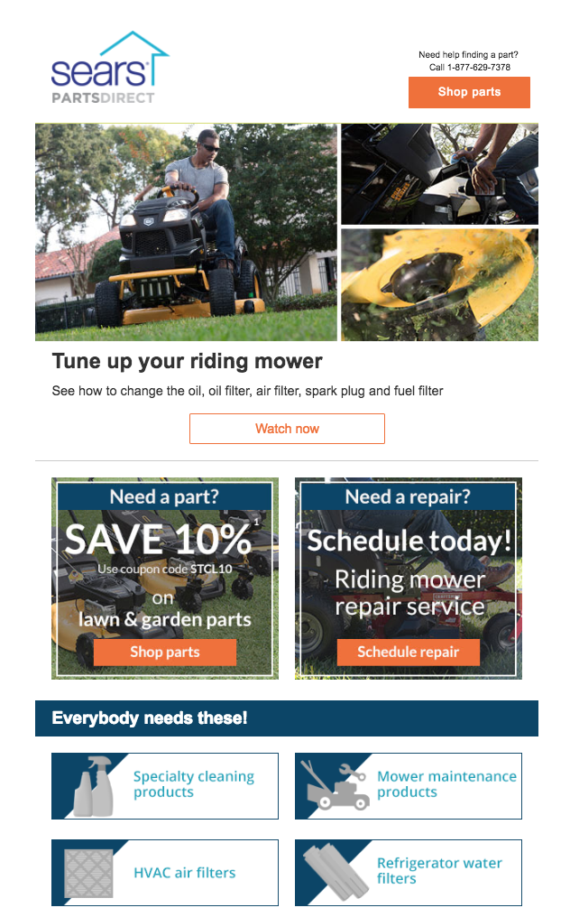 spring email from Sears Parts Direct