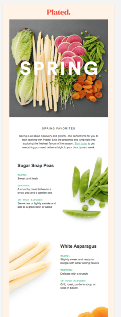 Email from Plated tapping into spring’s time for discovery and growth