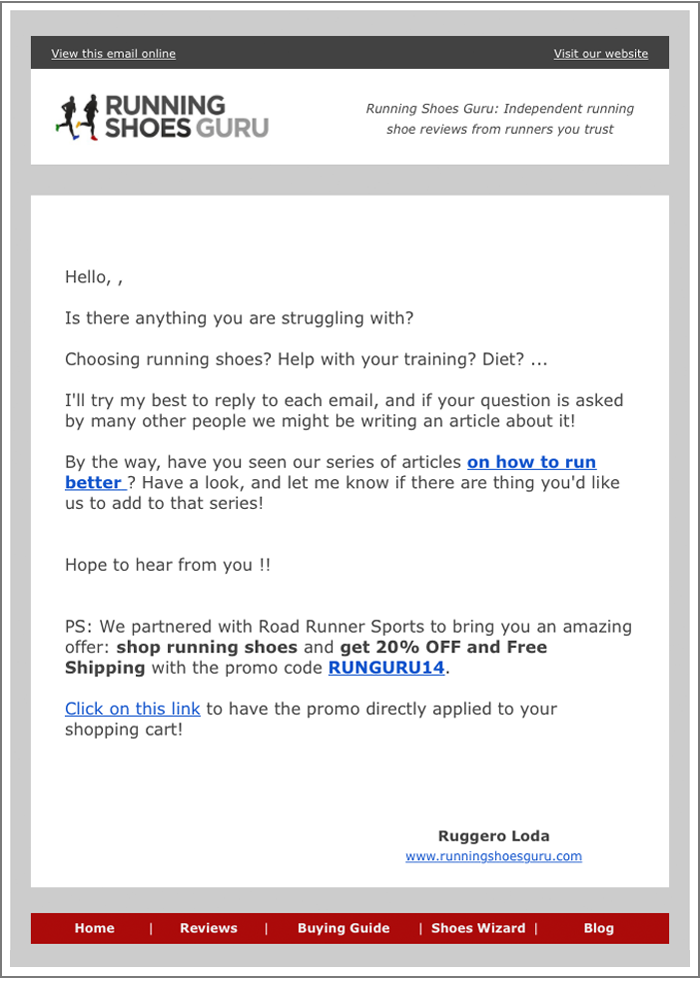 running shoes email