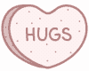 Candy heart with the word "Hugs" GIF