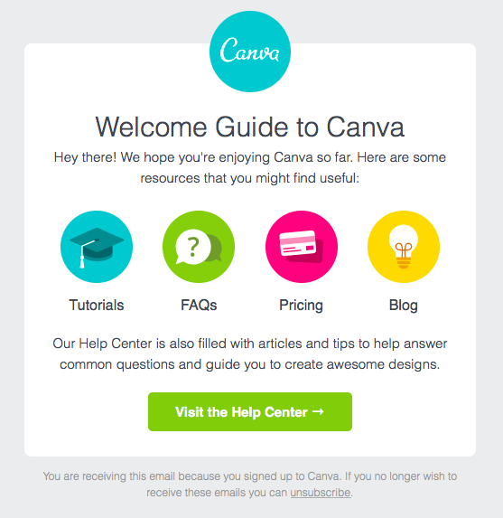 a welcome email example from Canva