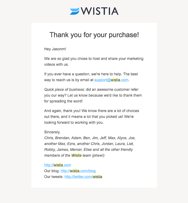 Wistia Welcome Email