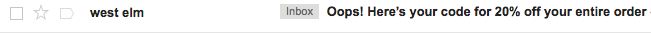 west elm mistake subject line