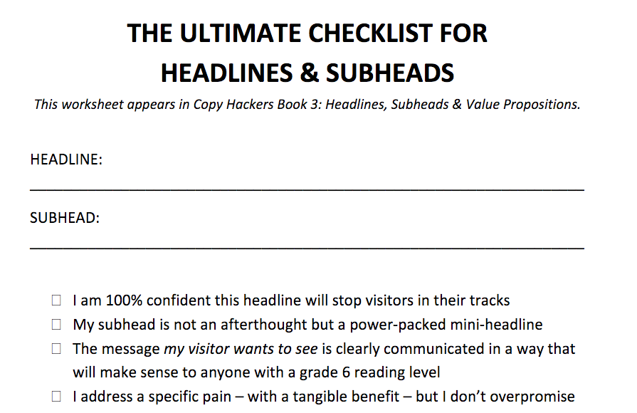checklist for headlines and subheads