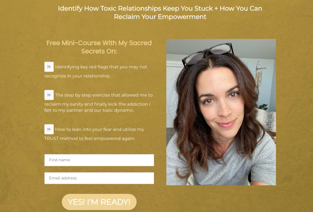 Lead magnet sign up form example for a mini course on identifying toxic relationships