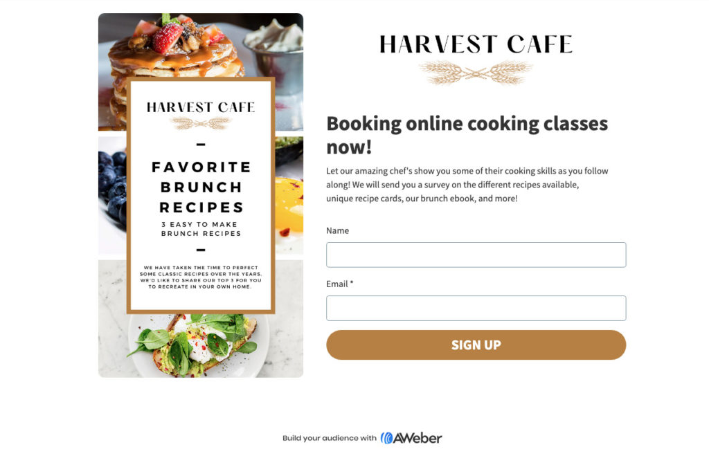 Landing page template example in AWeber