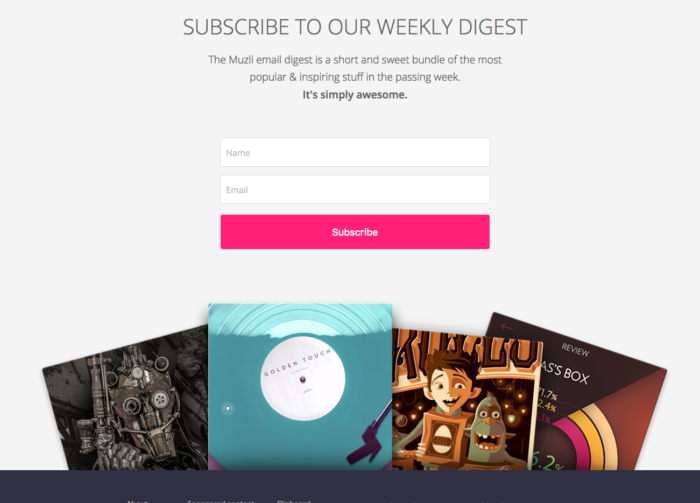 a sign up form example from Muzli that clearly states that subscribers will be signing up for