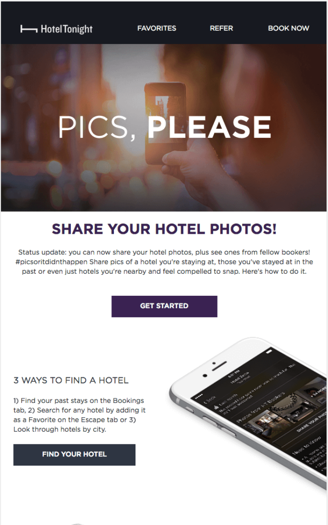 Example from Hotel Tonight showing an easy to skim and read email