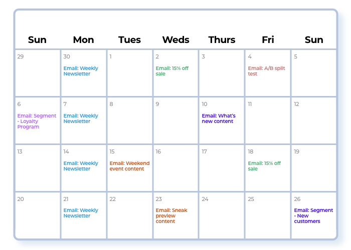 Email marketing calendar sample