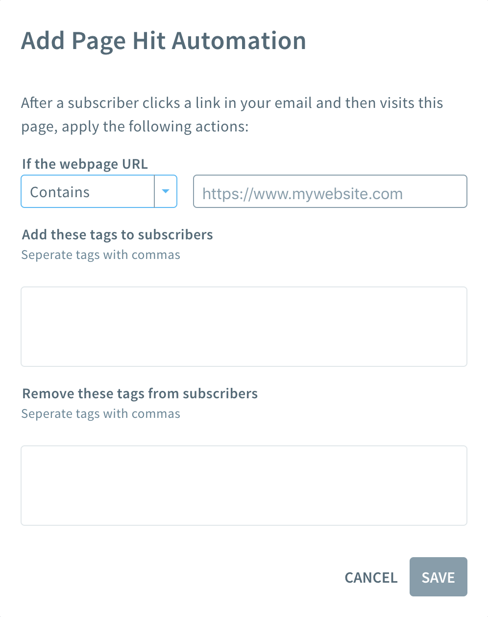 Create a segment of subscribers based on the web pages they've visited