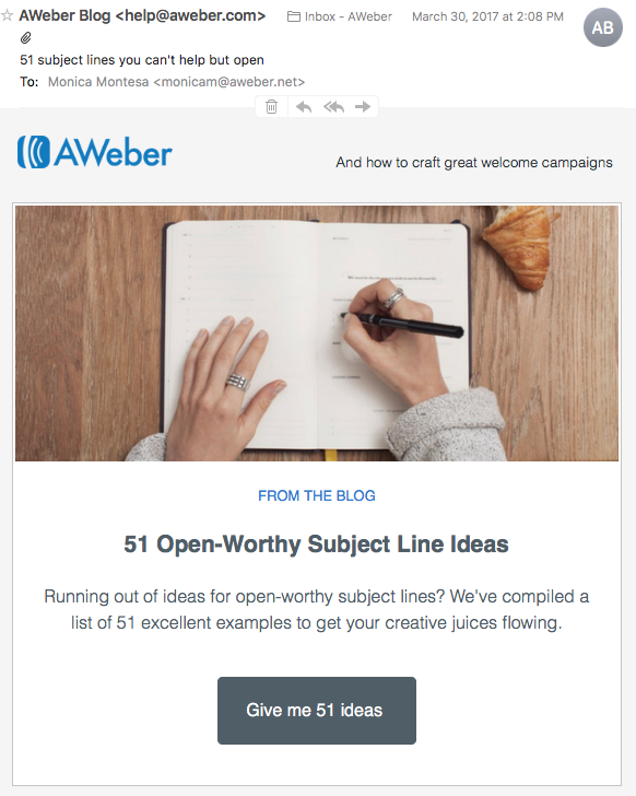 AWeber 51 Subject Line Ideas | Newsletter Ideas for bloggers