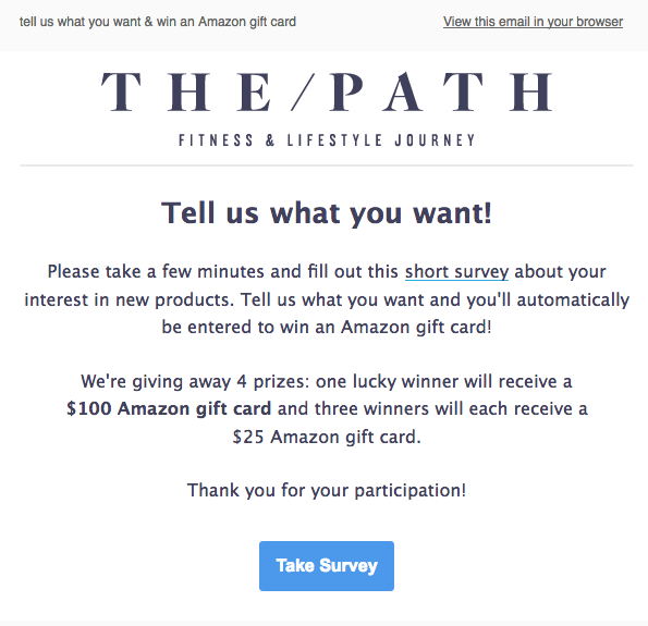 Pre-launch survey email example from The Path