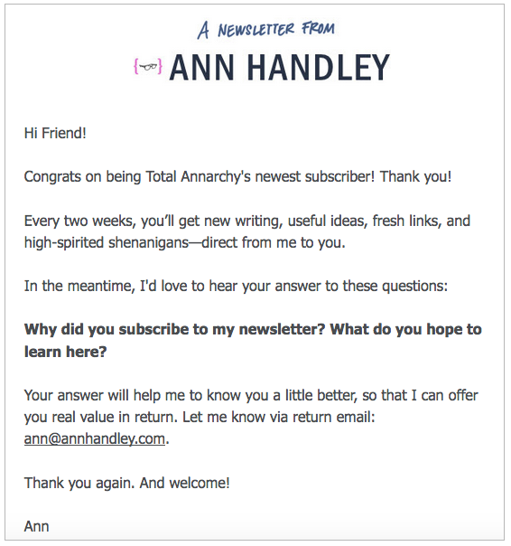 Ann Handley email asking survey questions