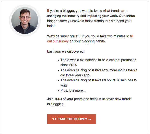 Data collection survey email example from Andy Crestodina