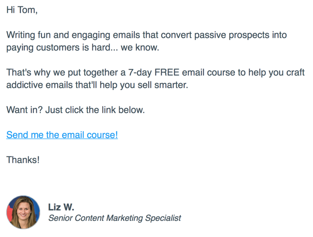 This is an example of an email that could include one-click segmentation.