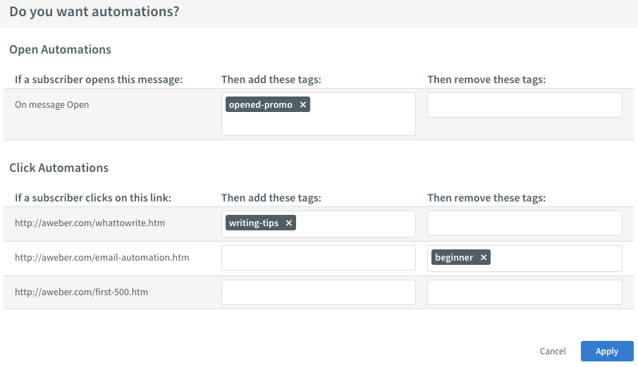 Add and remove tags in your Broadcast emails.