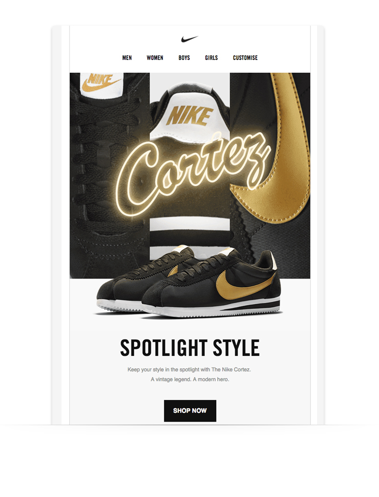 strong visual newsletter example from Nike