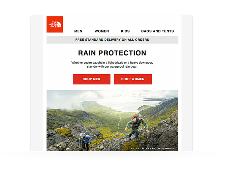email newsletter example from The North Face showing bold image