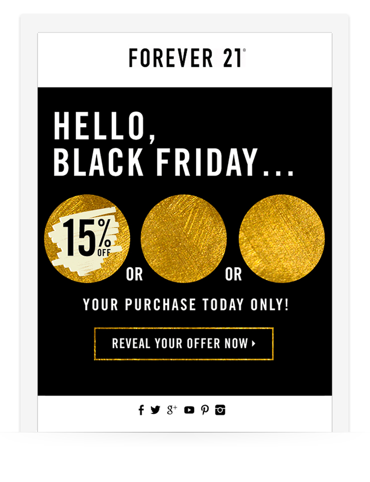 Email from Forever 21 using scratch off gamification