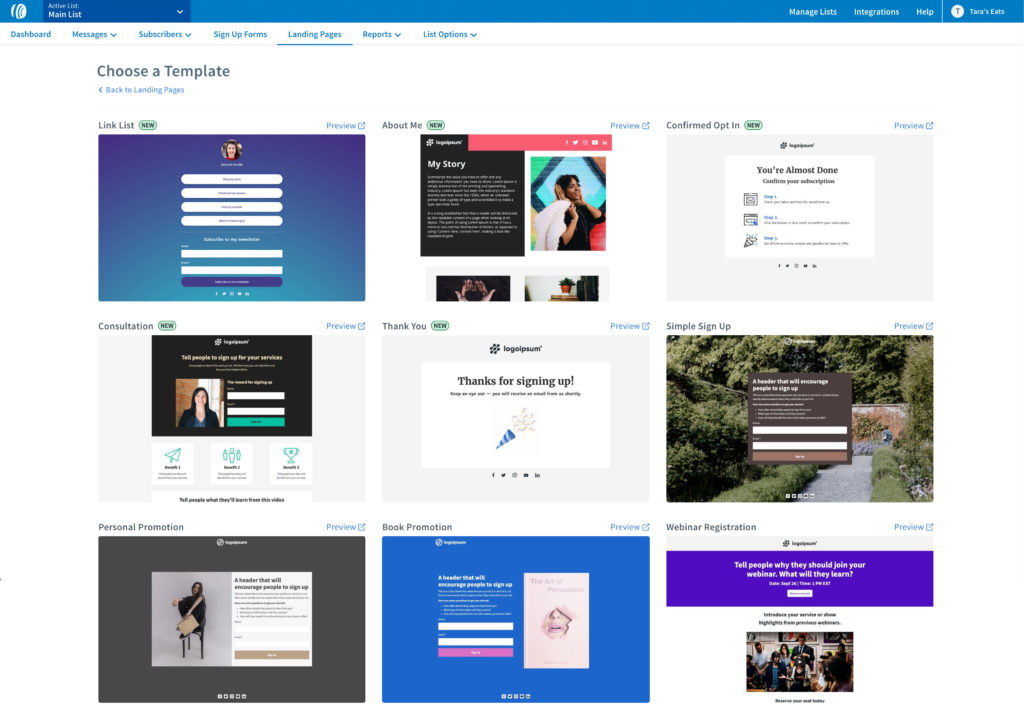 AWeber's Landing Page Builder Template examples