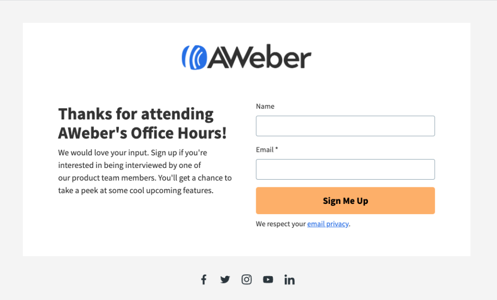 AWeber simple landing page example