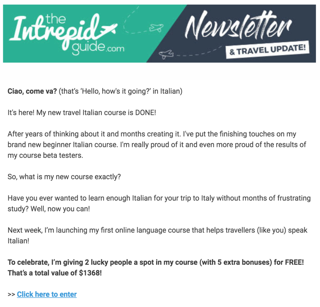 The Intrepid Guide giveaway email