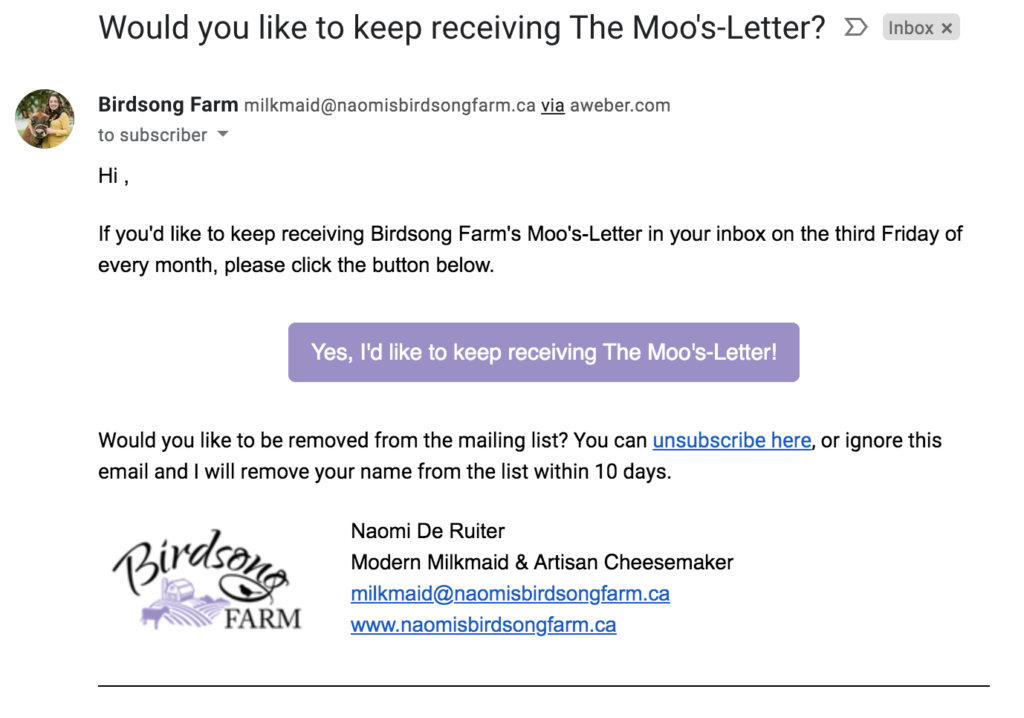 Re-engagment email to keep receiving Moo's Letter emails