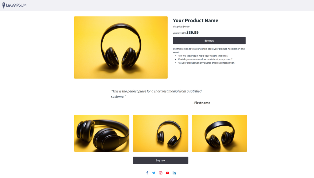 Landing page to sell a product online