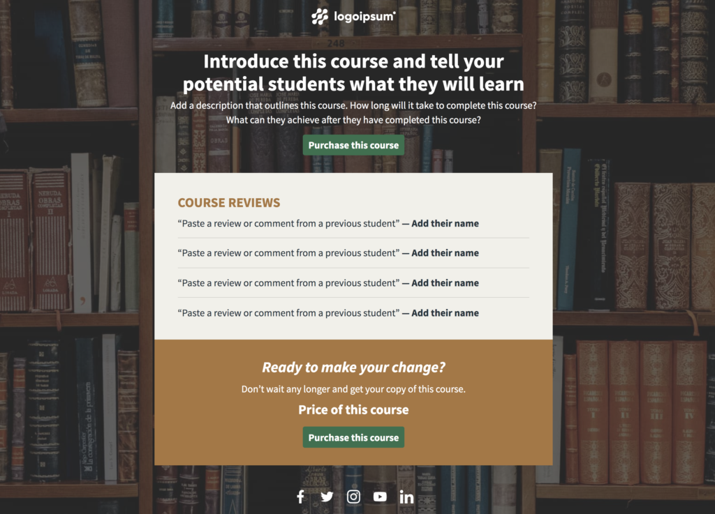 Landing page for selling an online course.