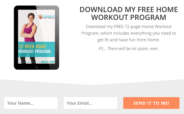 Lead magnet sign up form promoting home workout program