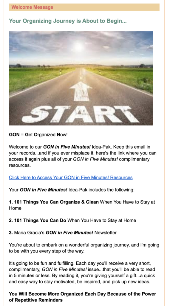 Get Organized Now autoresponder