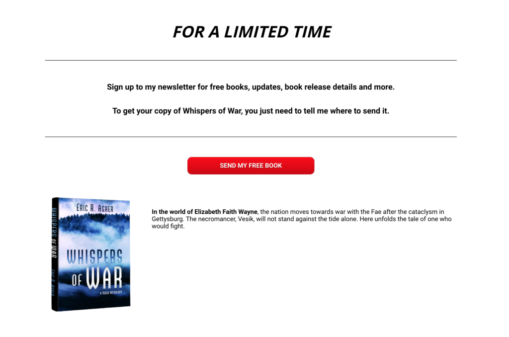 Landing page to request a free Eric Asher book