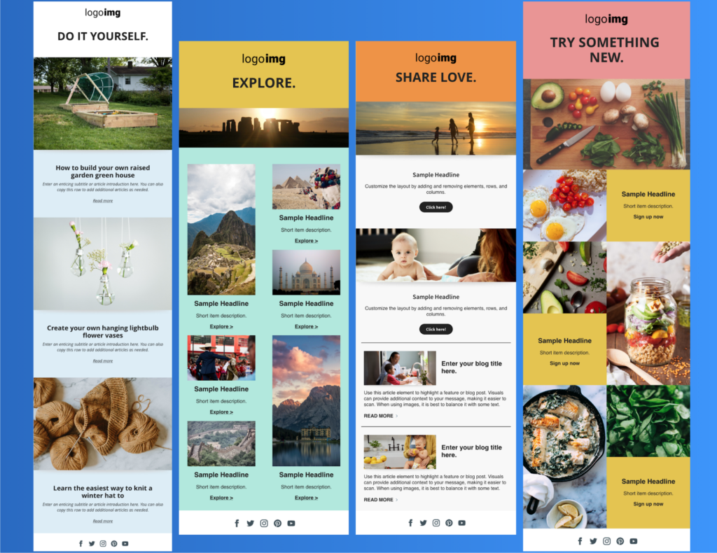 Welcome template with different options for bloggers