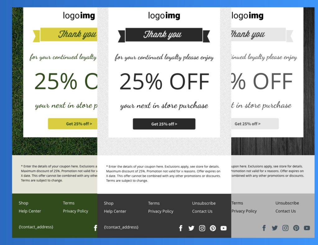 Example of a prebuilt AWeber email template with the coupon element.