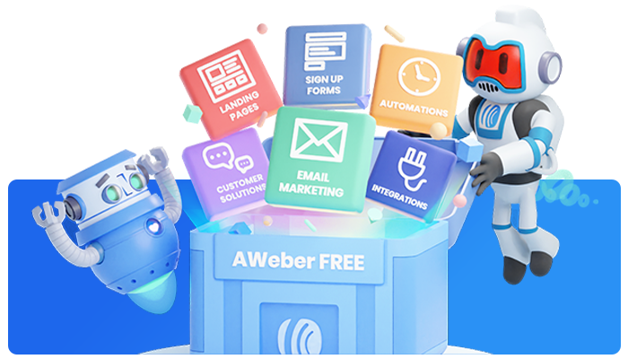 AWeber mascot showing everything you get with AWeber's Free Email Marketing Services