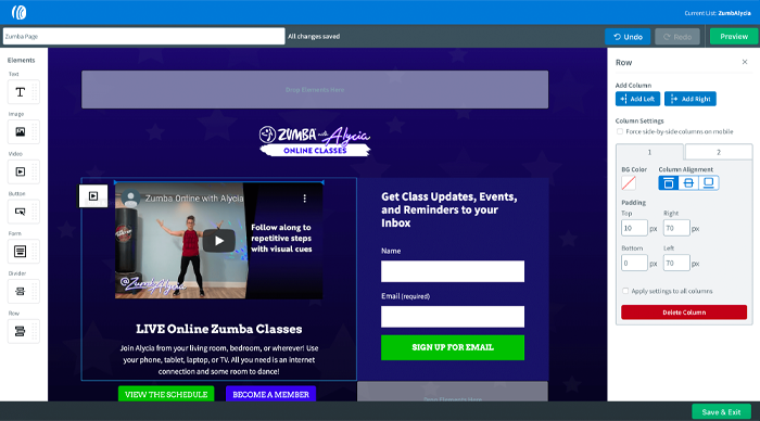 AWeber landing page building example