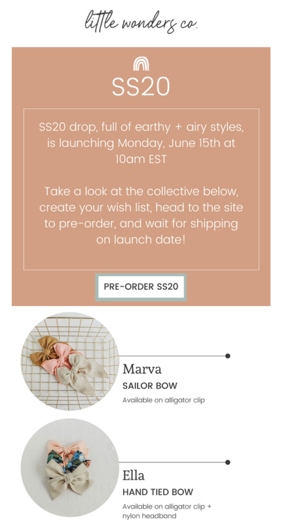 Little Wonders product launch email 