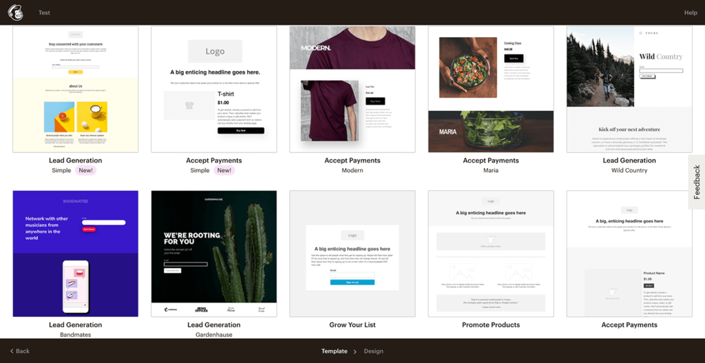 Mailchimp landing page template library