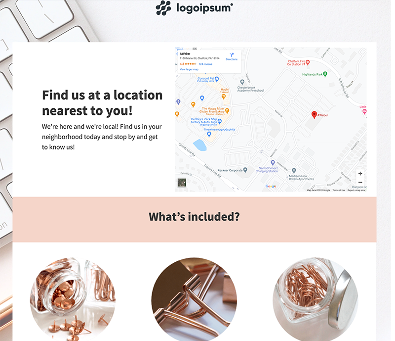 Landing page with an embedded Goggle Map