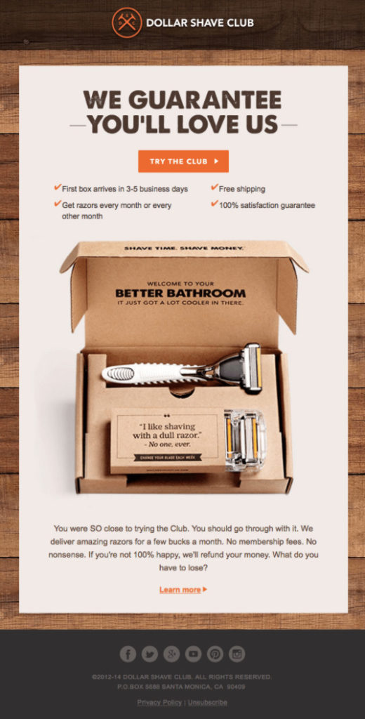 Email marketing example from Dollar Shave Club