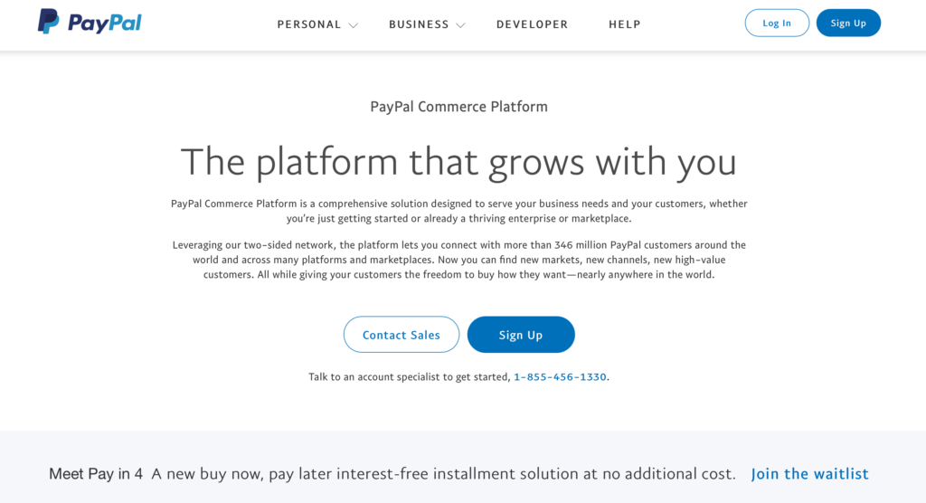 PayPal ecommerce integration landing page