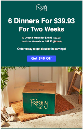 an example of a limited time discount email sent from Freshly