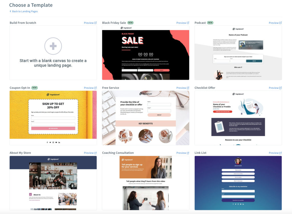 Assortment of AWeber landing page examples