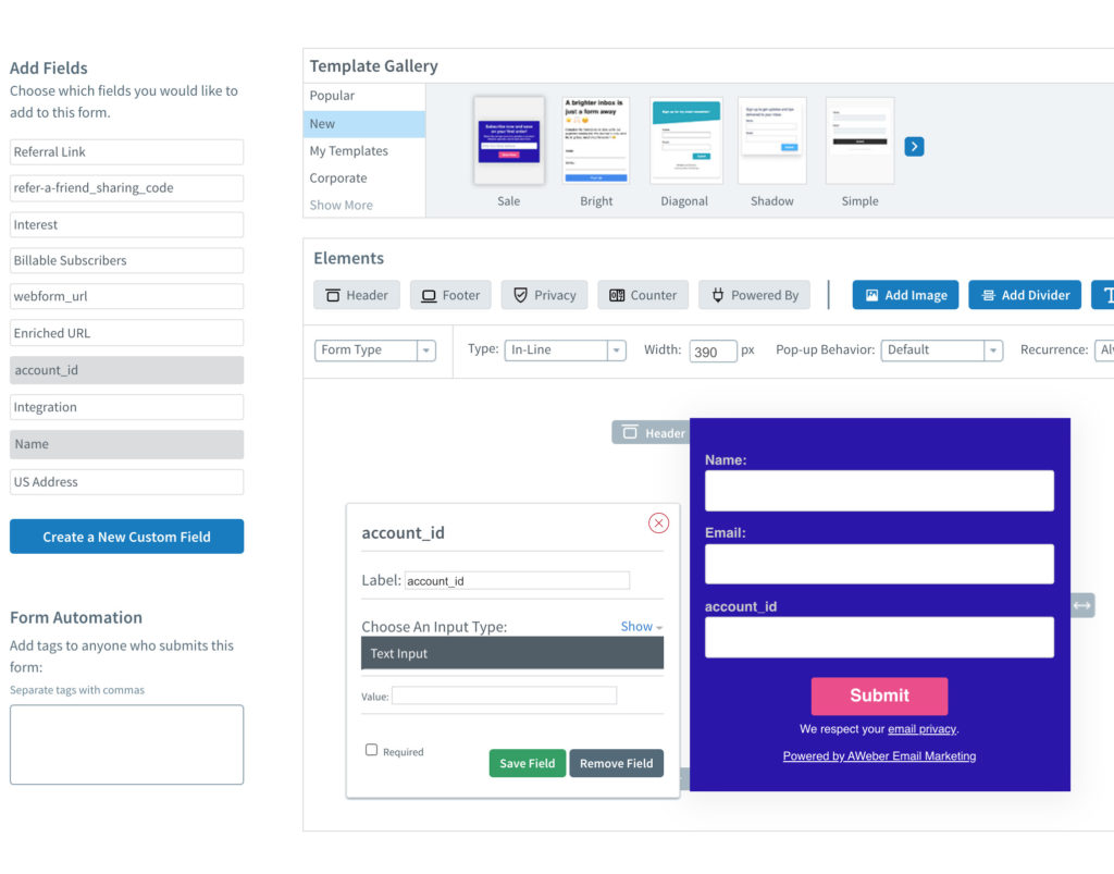 Sign up forms tag and tracking fields