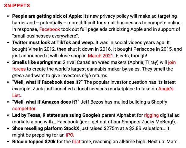 email example from The Hustle using snippets of news