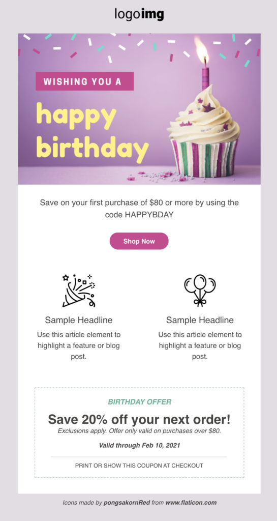 Birthday email template from AWeber